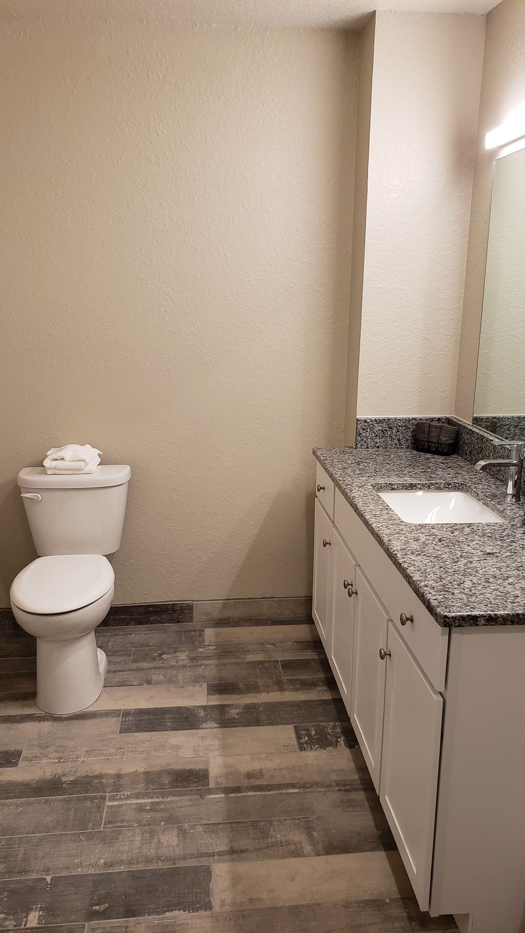 combined shower/bathtub, free toiletries, hair dryer, towels