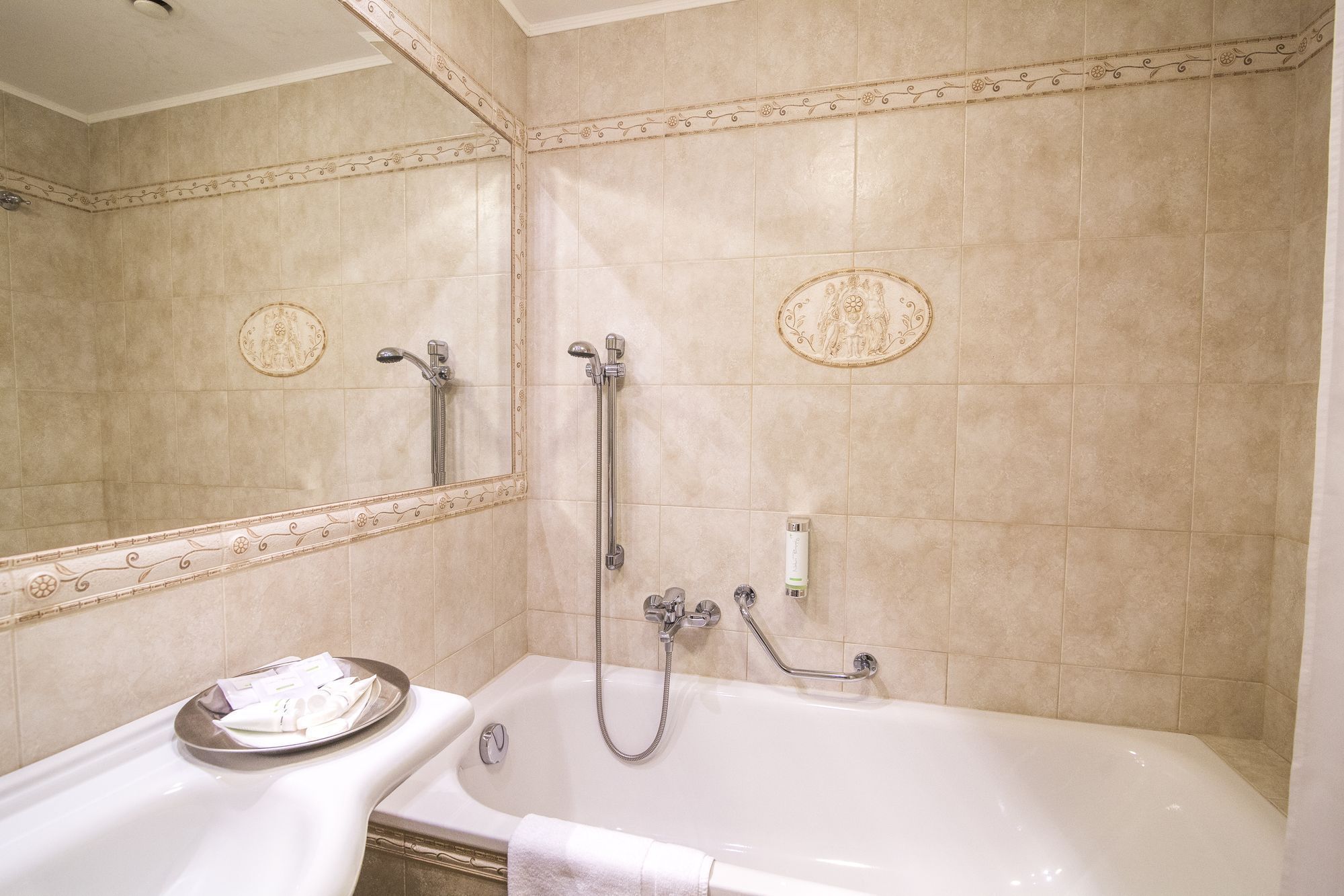 free toiletries, dressing gowns, slippers, towels