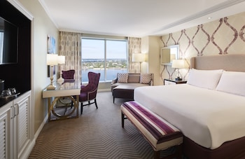 Pillowtop beds, in-room safe, desk, laptop workspace at Harrahs New Orleans - A Caesars Rewards Destination