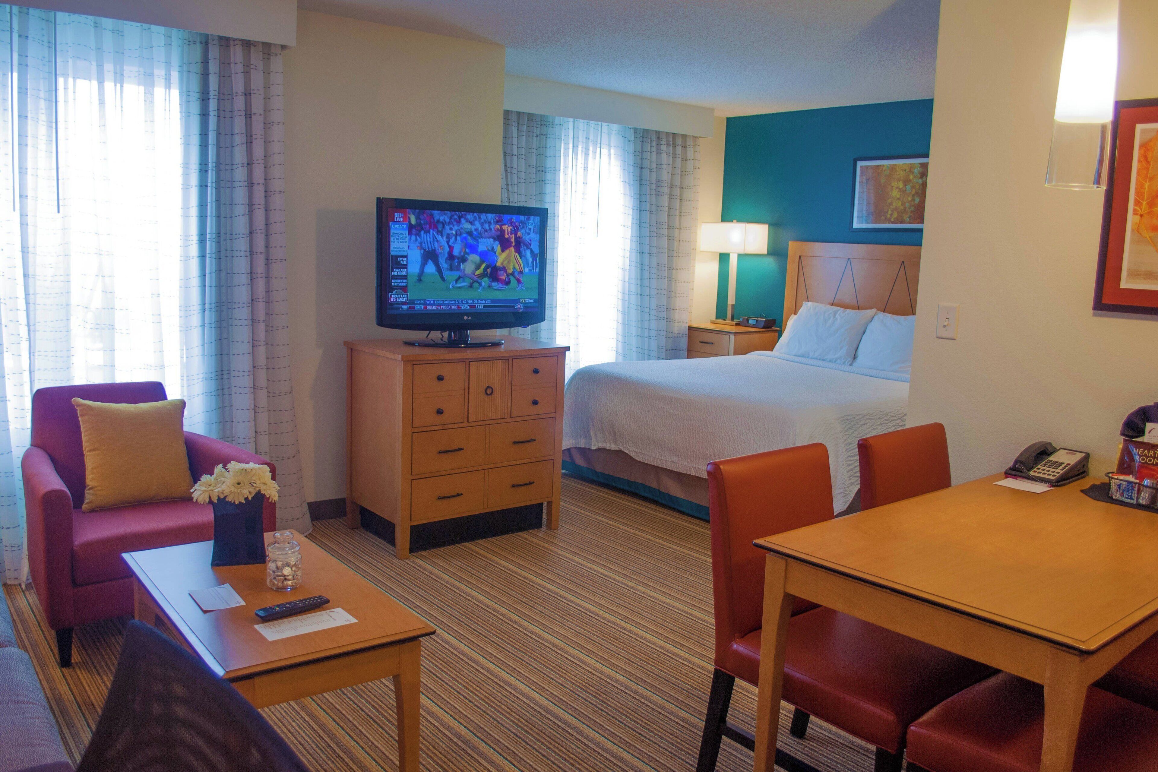 1 bedroom, desk, blackout curtains, iron/ironing board