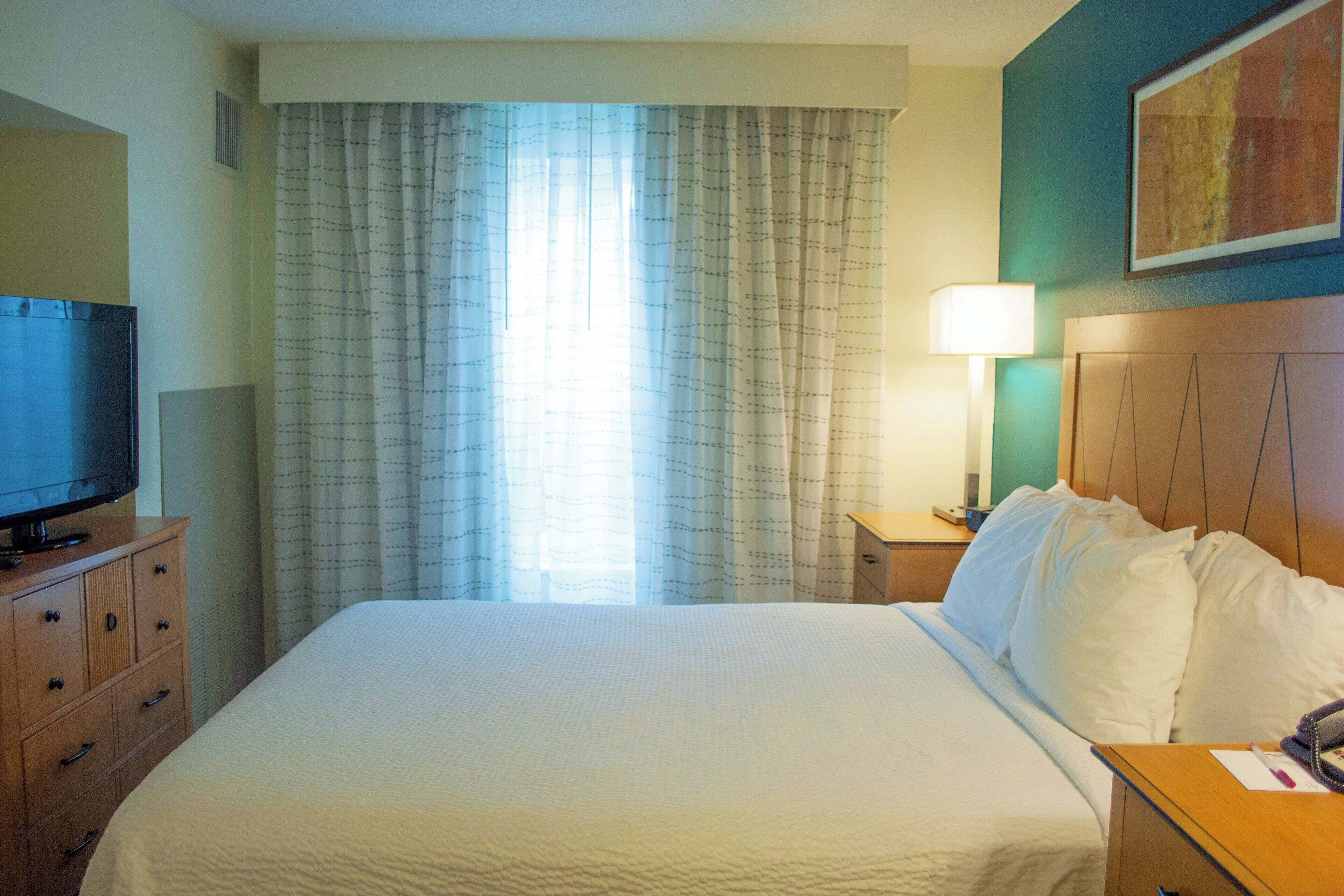 1 bedroom, desk, blackout curtains, iron/ironing board