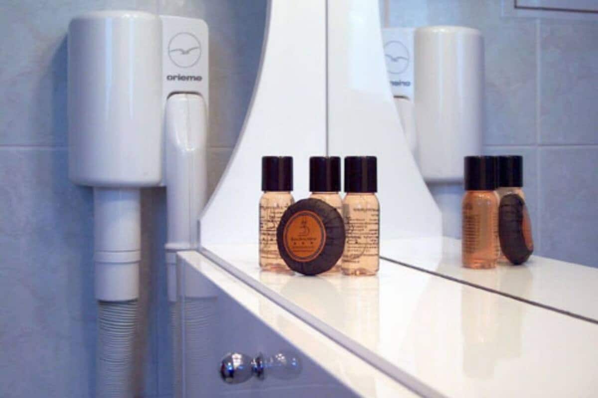 free toiletries, hair dryer, slippers, bidet