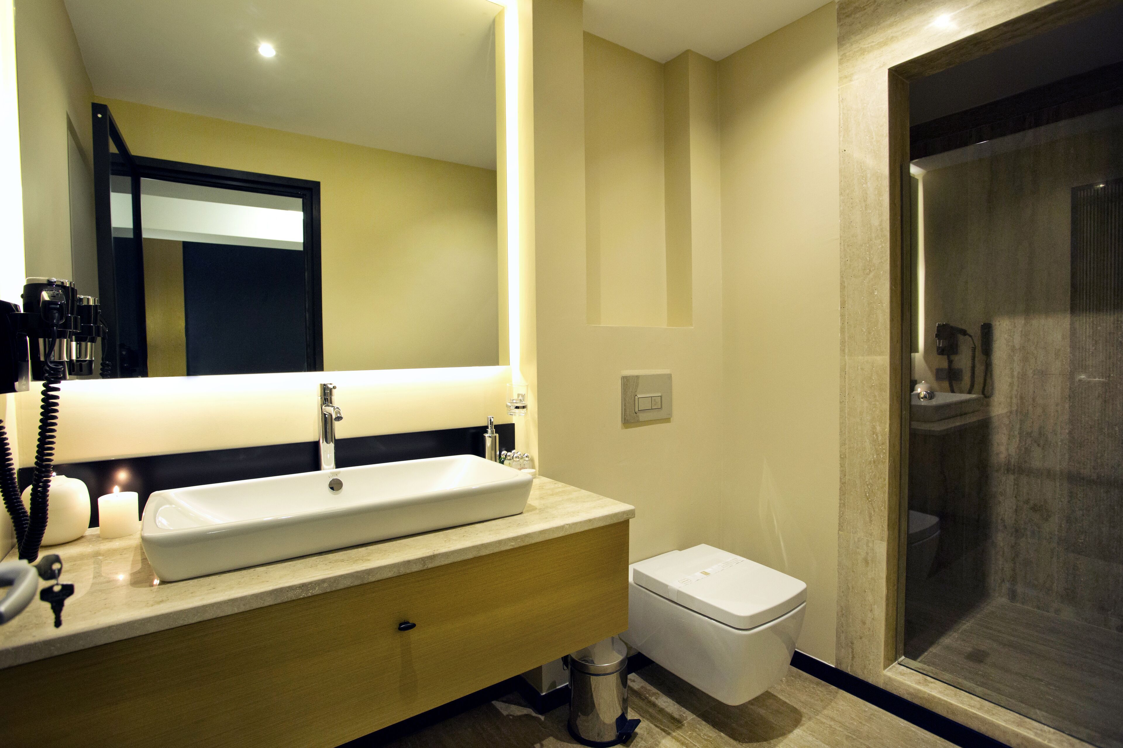 standard family room - ground floor | bathroom | free toiletries, hair dryer, slippers, towels
