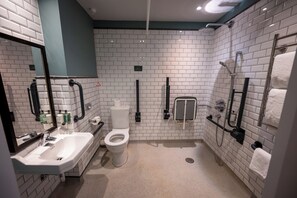 Accessible Twin | Bathroom | Shower, hair dryer, towels - The Ely Hotel by Chef and Brewer Collection (Camberley)