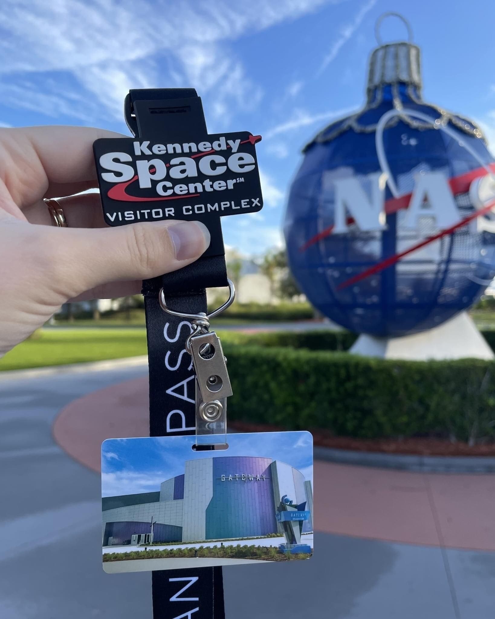 A visitor badge for the Kennedy Space Center Visitor Complex.