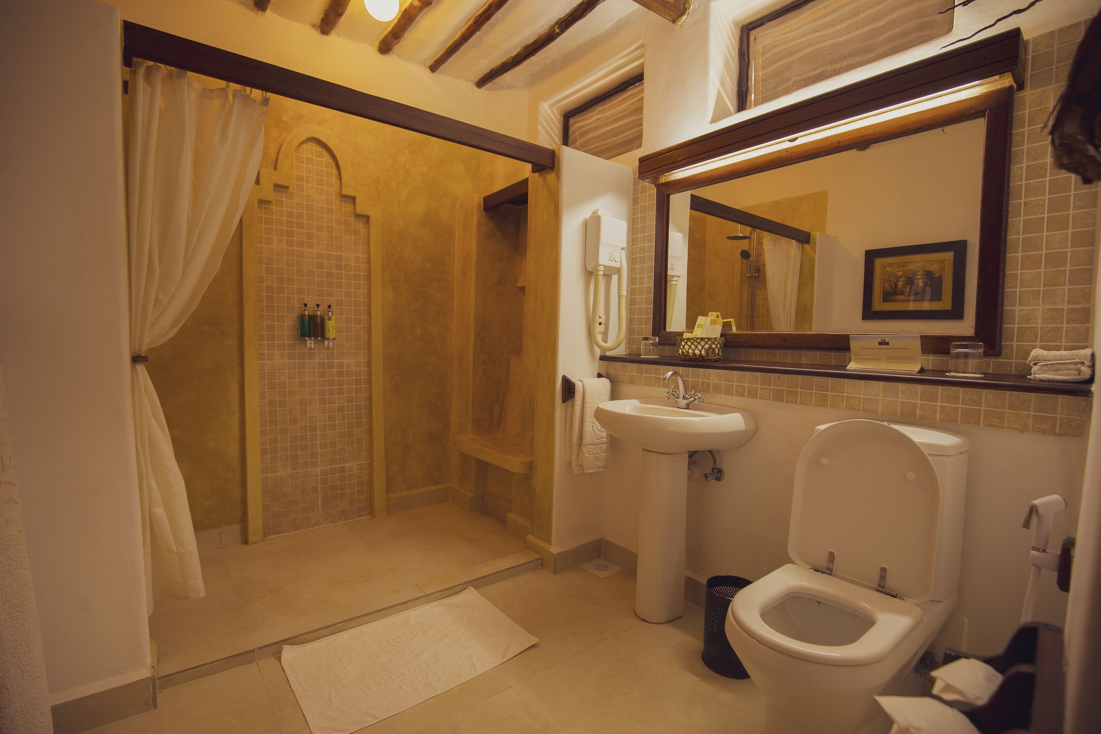 free toiletries, hair dryer, bathrobes, slippers