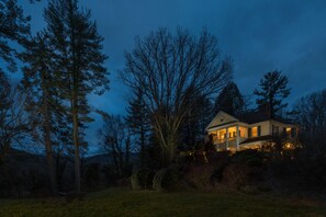 Front of property - evening/night - The Yellow House on Plott Creek Road (Waynesville)