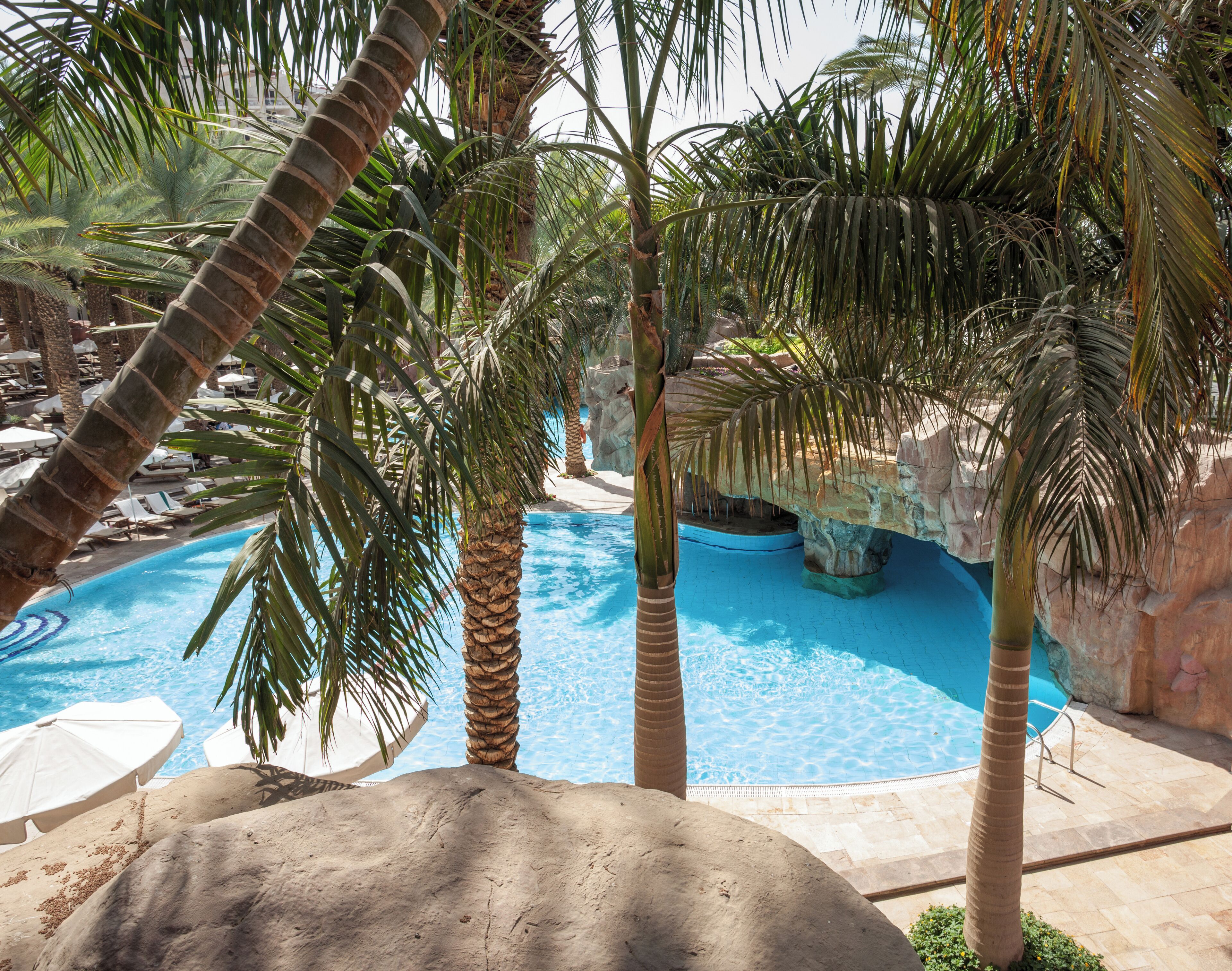 outdoor pool, pool umbrellas, pool loungers