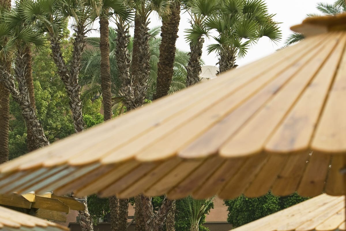 outdoor pool, pool umbrellas