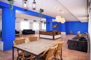 Flat-screen TV, foosball, table tennis