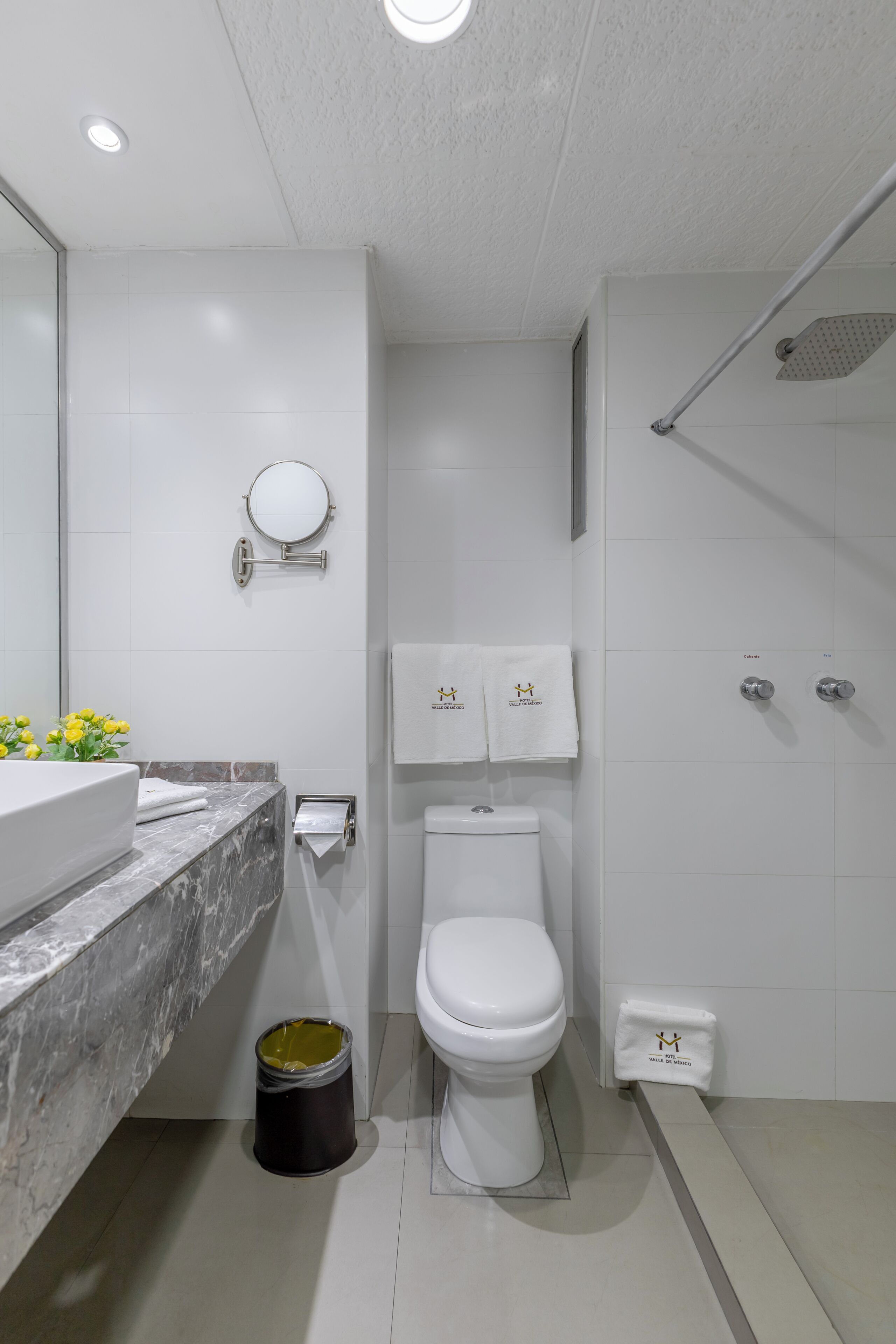 A modern bathroom with a toilet, bidet, and shower.