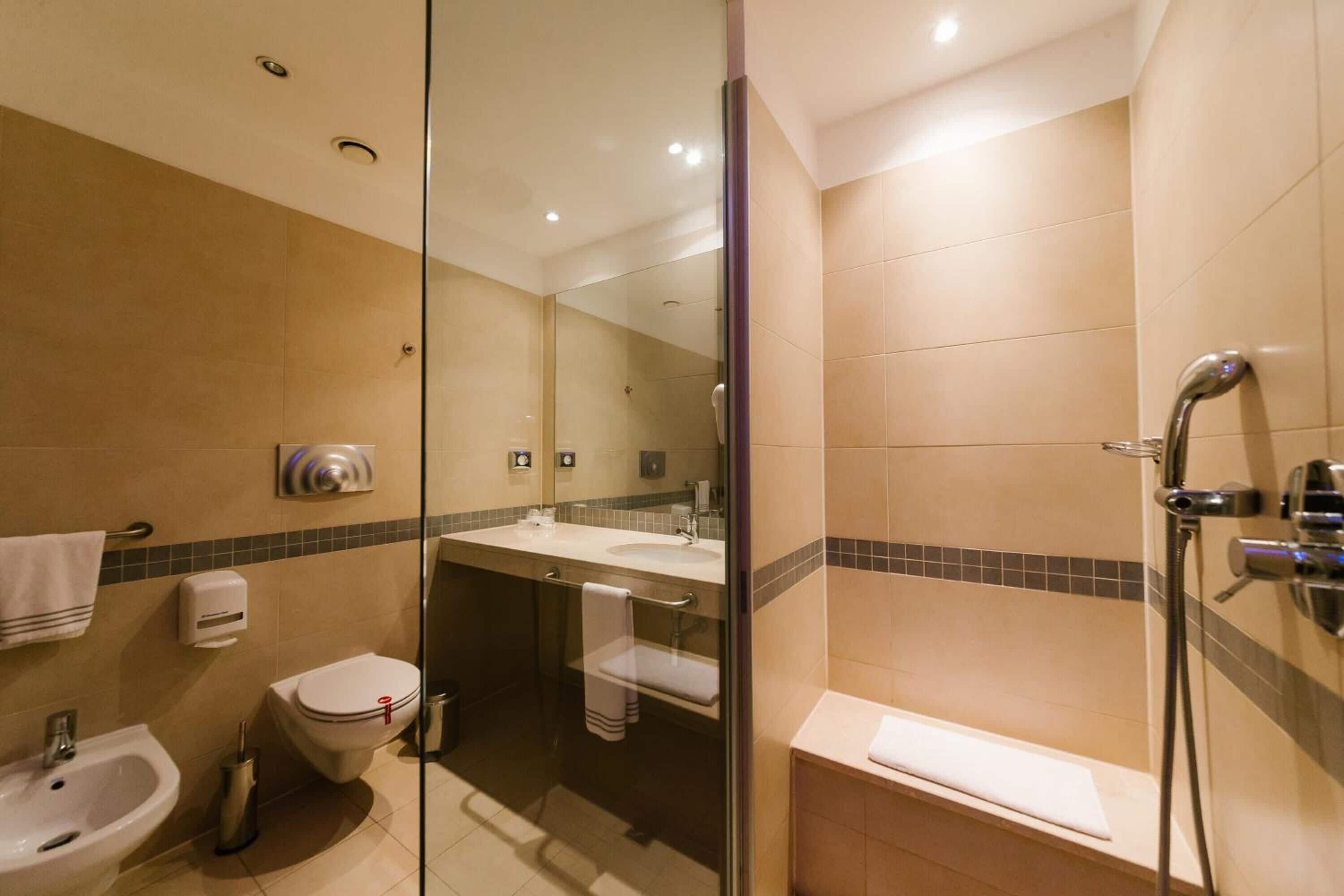 shower, free toiletries, hair dryer, bidet