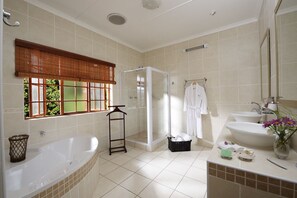 Large Deluxe | Bathroom | Separate tub and shower, designer toiletries, hair dryer, bathrobes