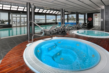 Indoor pool, open 10:00 AM to 9:00 PM, sun loungers