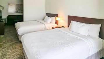 Premium bedding, down comforters, pillowtop beds, desk