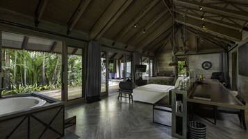 Two Bedroom Family Pool Villa | Minibar, in-room safe, desk, iron/ironing board