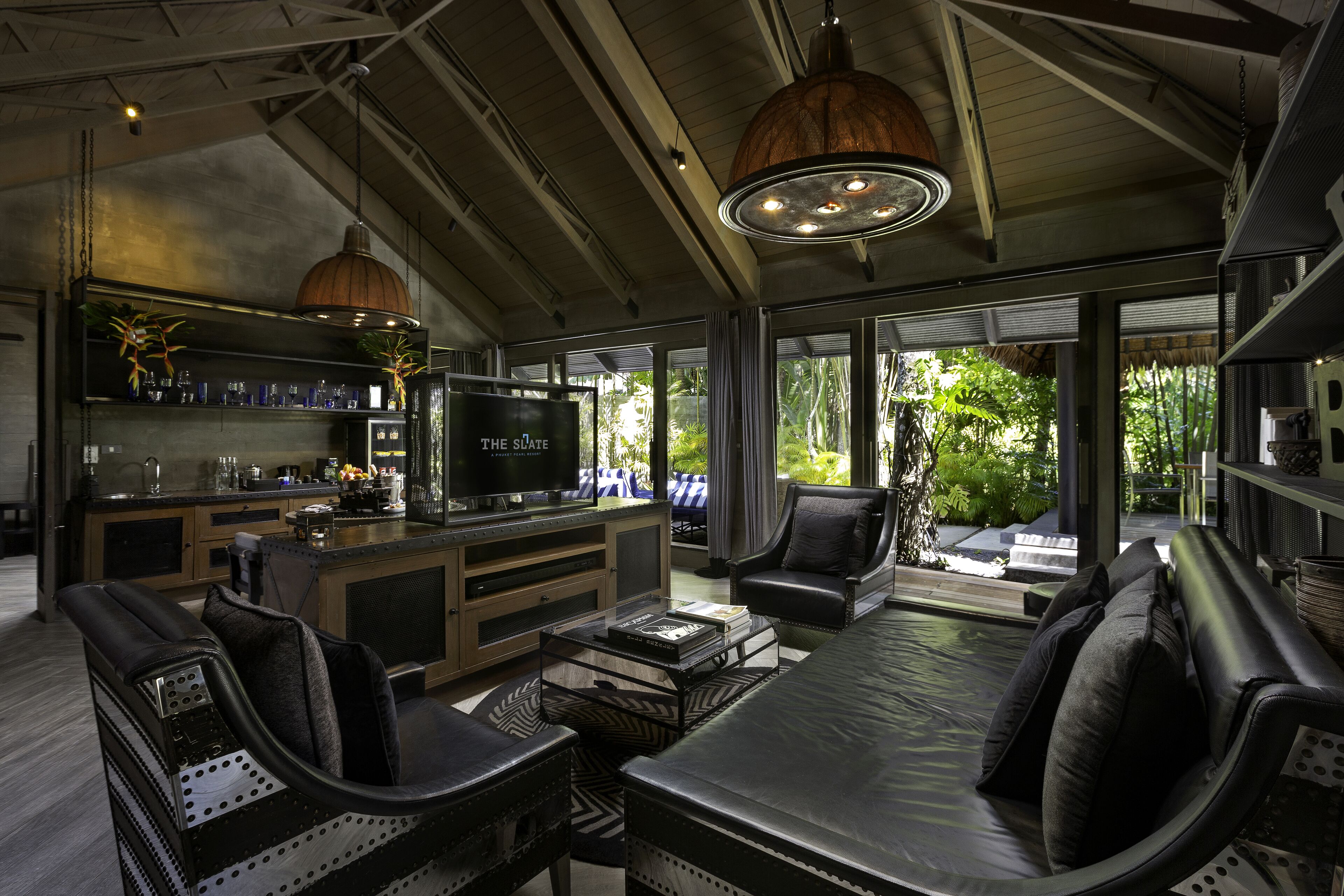 two bedroom family pool villa | living area | 32-inch led tv with satellite channels, tv