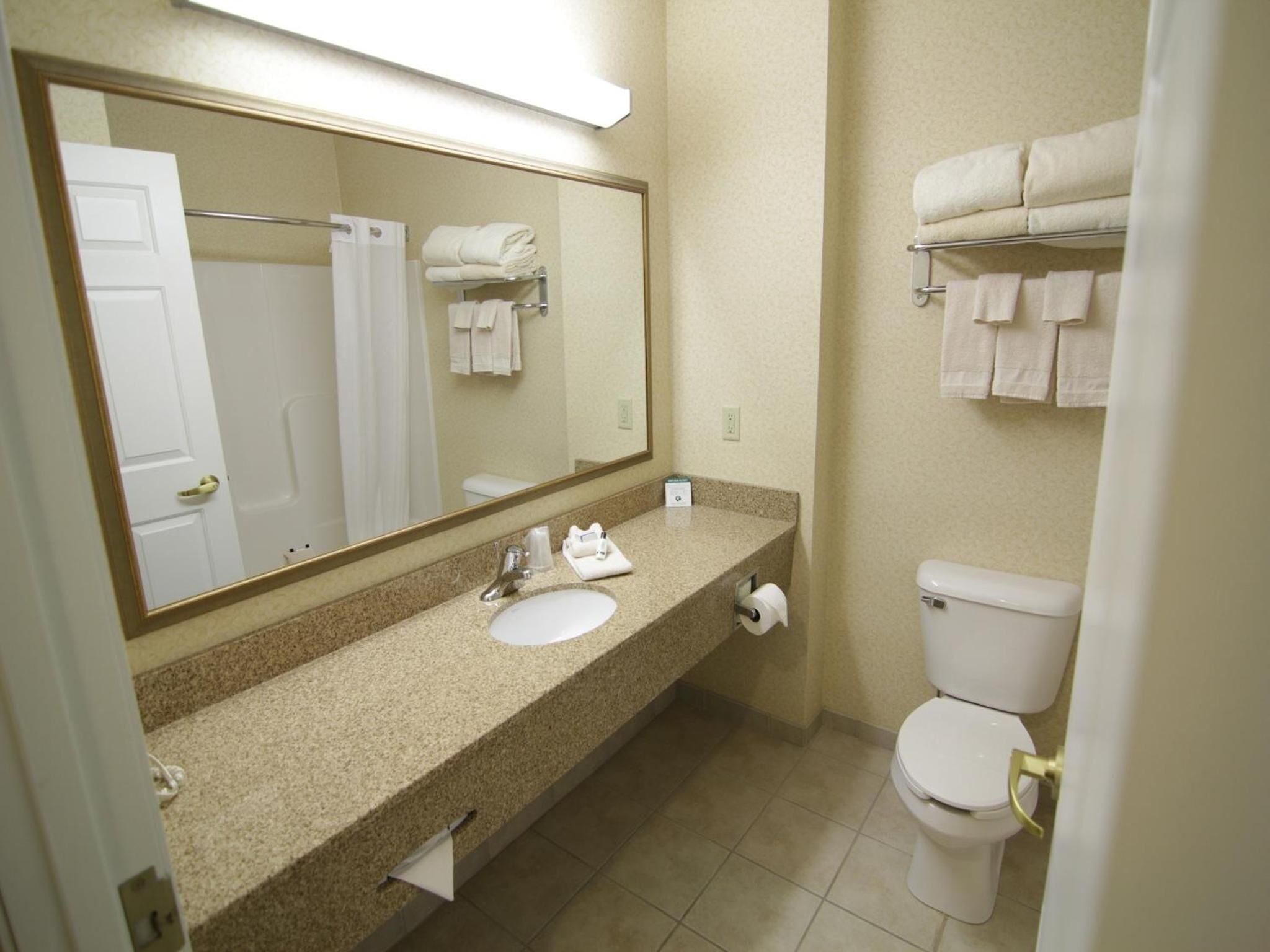 combined shower/bathtub, hair dryer, towels