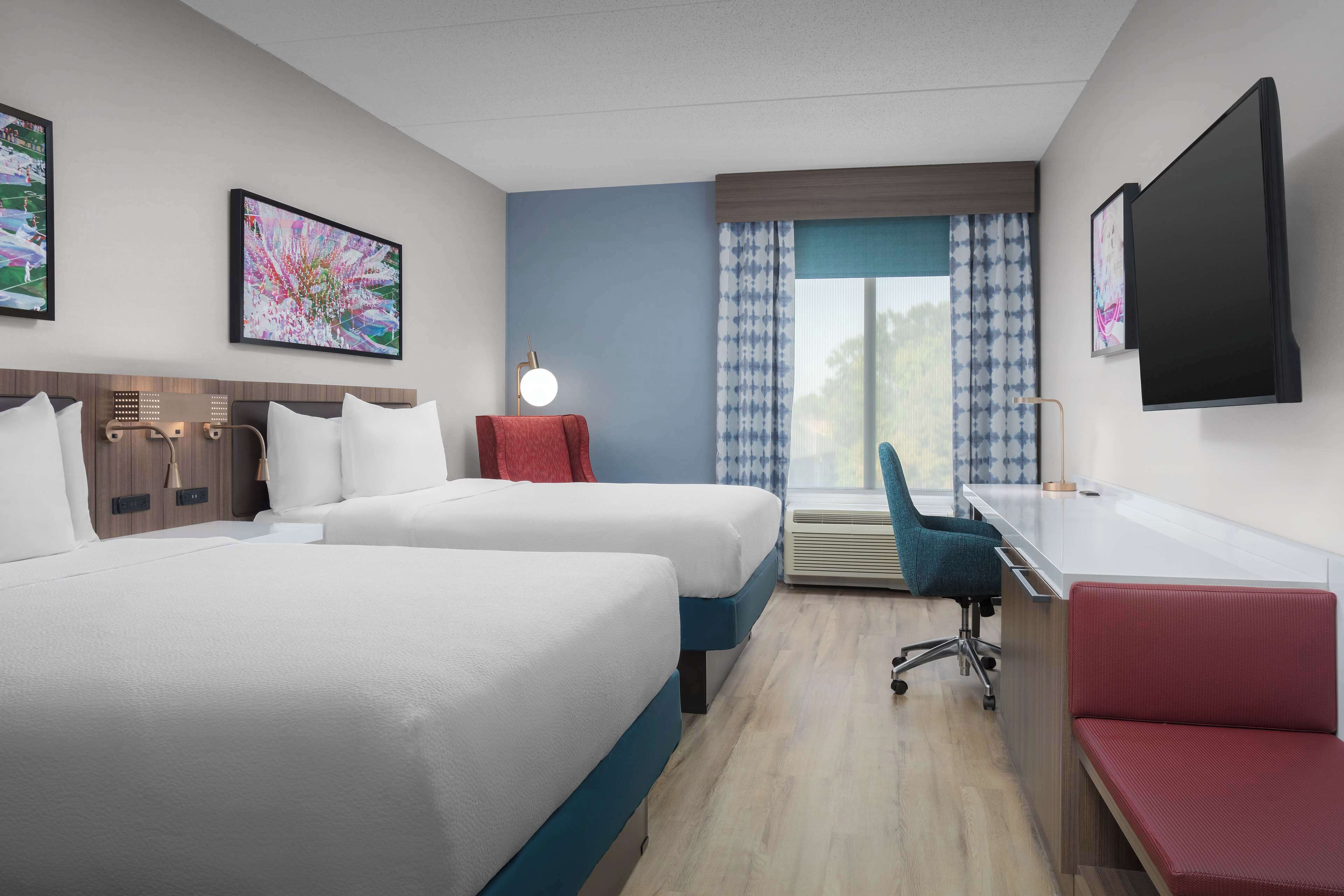 room, 2 queen beds | in-room safe, desk, laptop workspace, blackout curtains