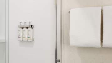 Bañera con ducha, artículos de tocador gratuitos, secador de pelo
