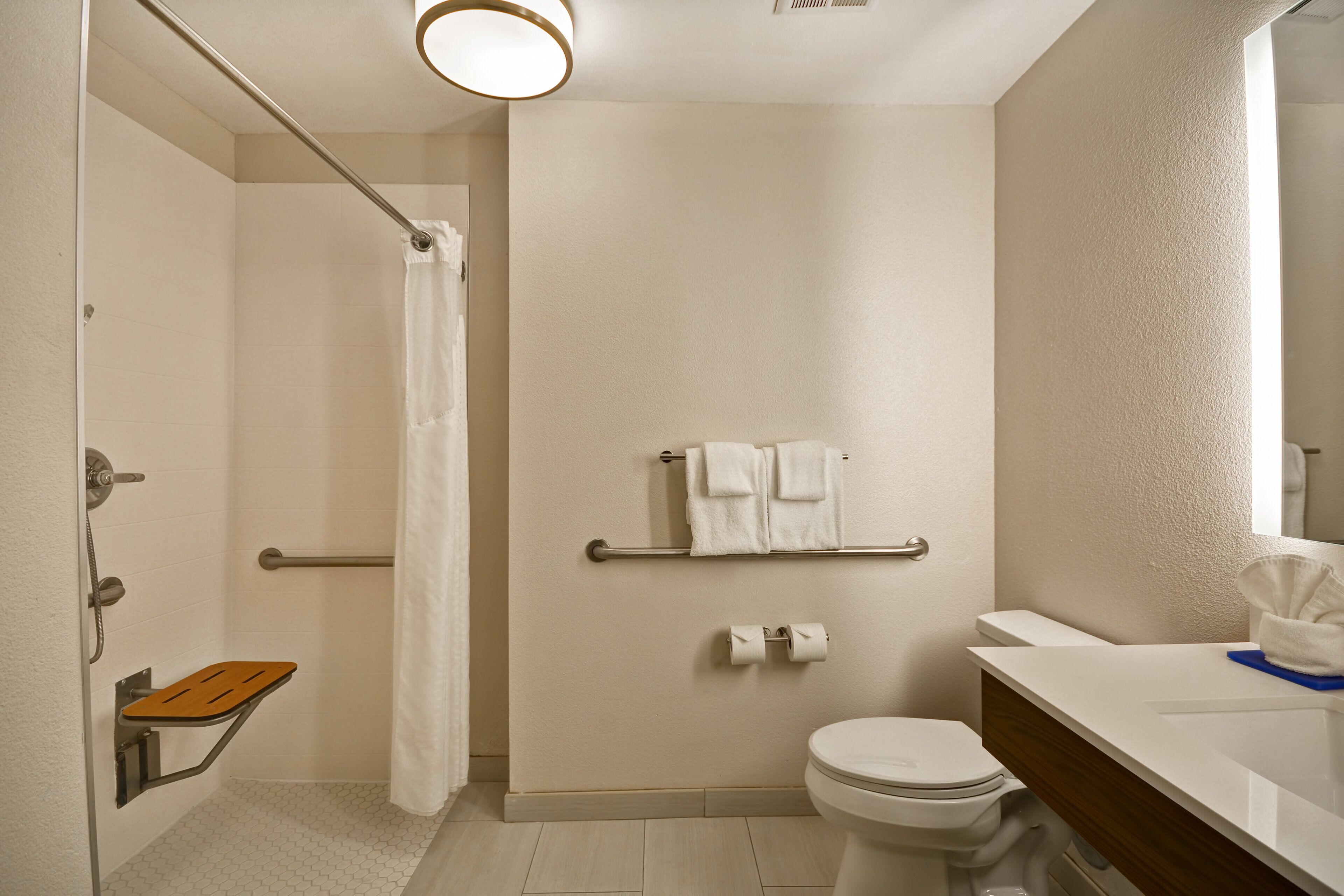 combined shower/bathtub, free toiletries, hair dryer, towels