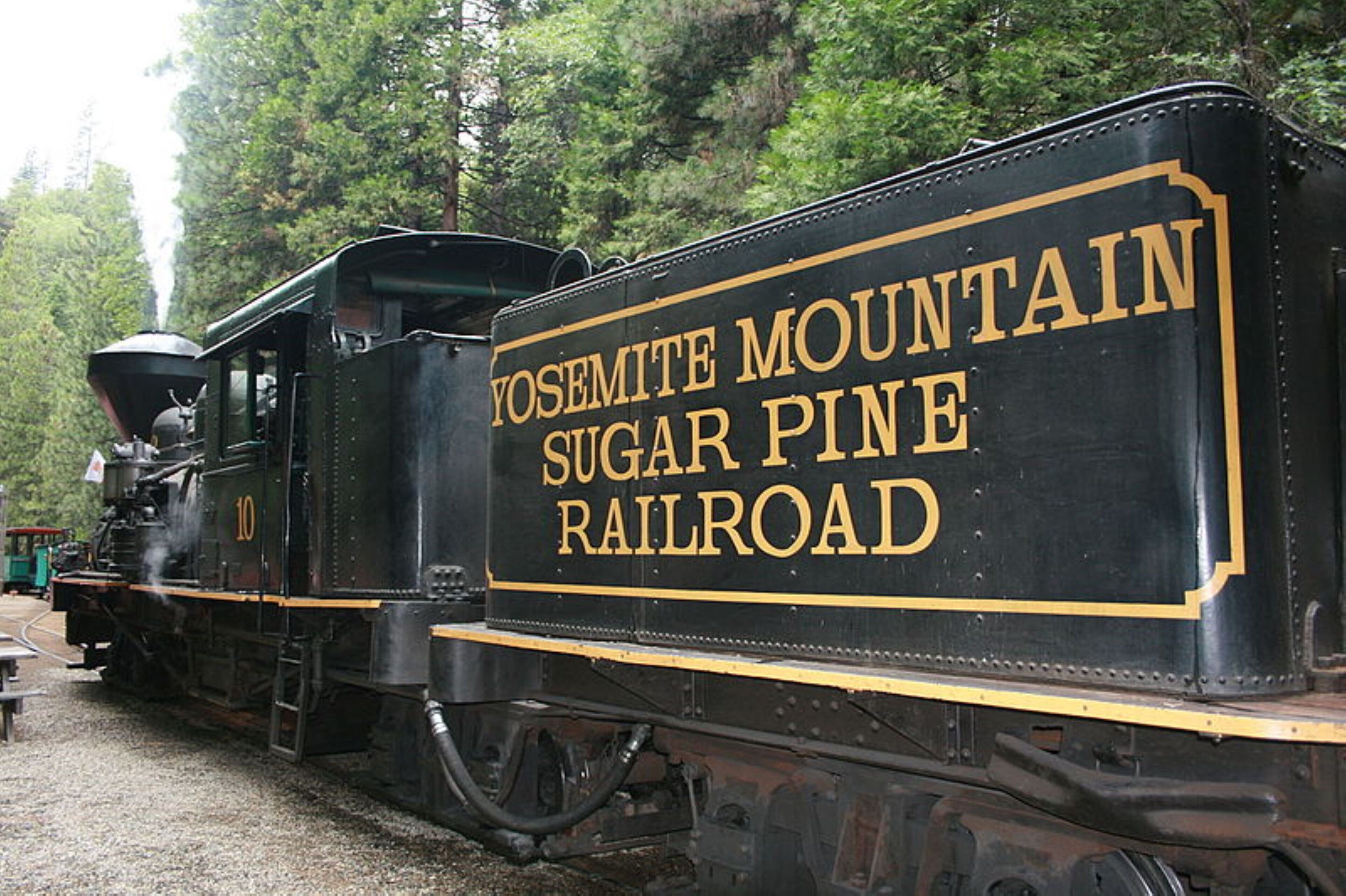 A vintage Yosemite Mountain Sugar Pine Railroad train engine.
