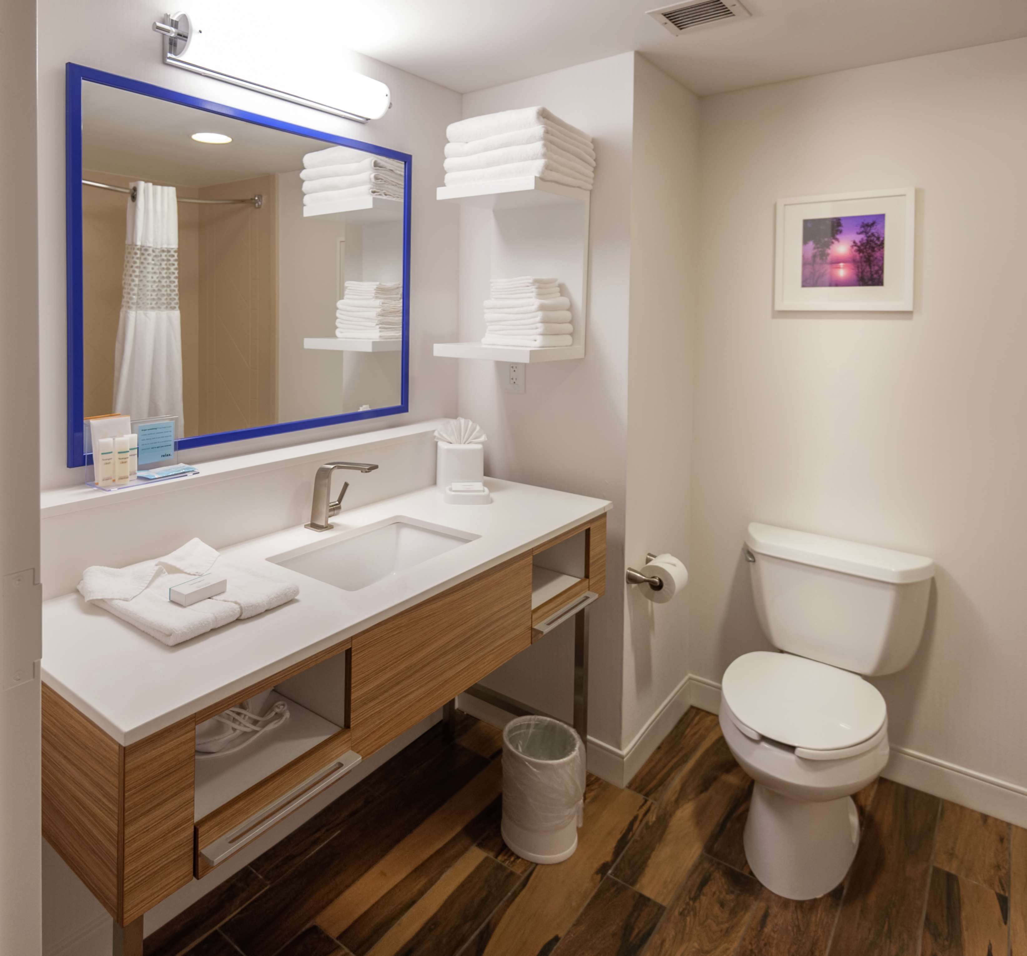 combined shower/bathtub, free toiletries, hair dryer, towels