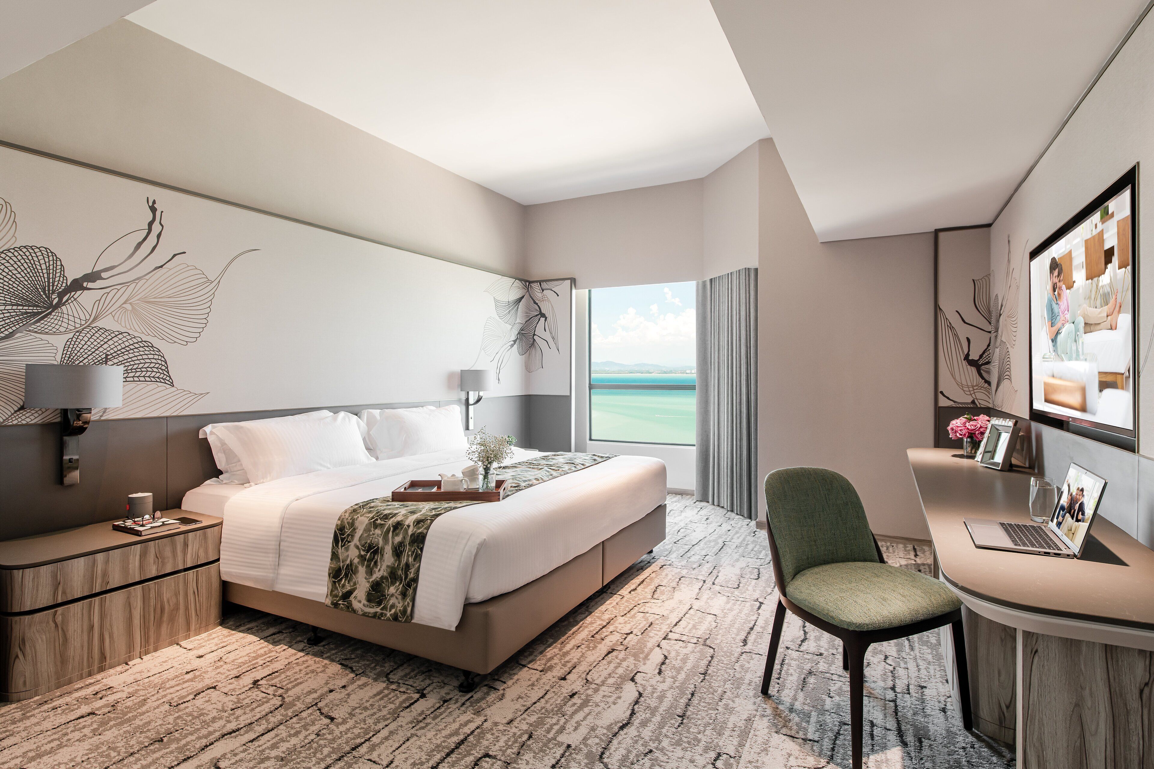 Peralatan tempat tidur premium, gebar bulu kapas, peti besi dalam bilik 