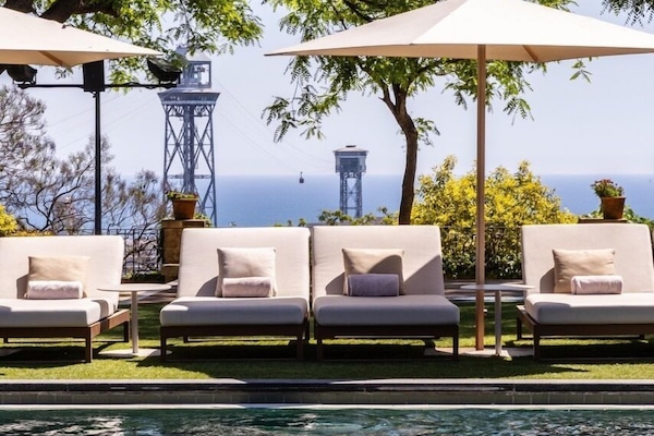 Indoor pool, outdoor pool, pool loungers