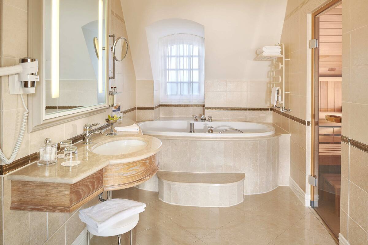 free toiletries, hair dryer, bathrobes, slippers