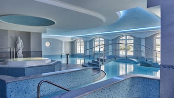 Indoor pool, outdoor pool, open 7:00 AM to 9:00 PM, pool umbrellas
