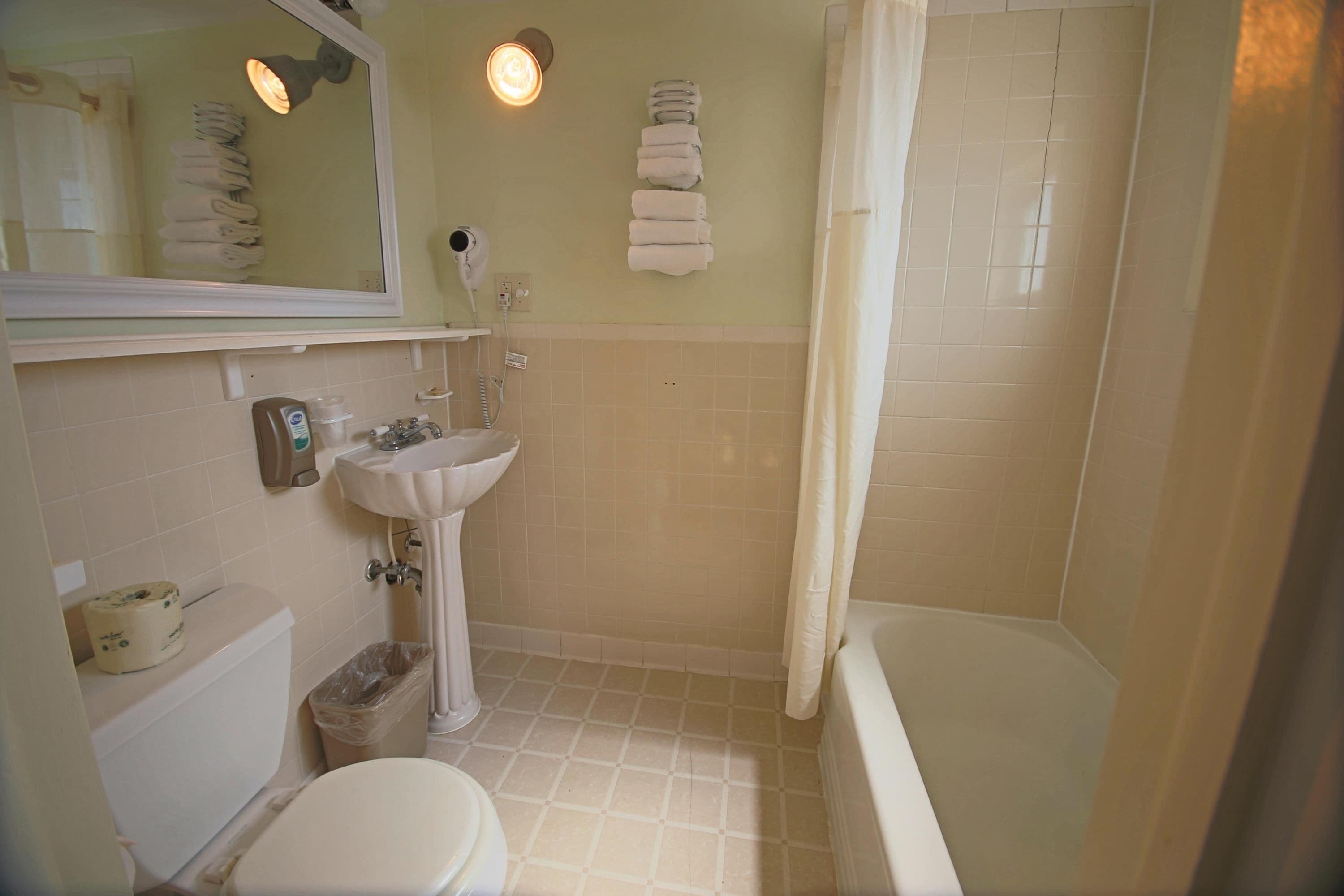 Une salle de bain avec des toilettes, un lavabo et une baignoire.