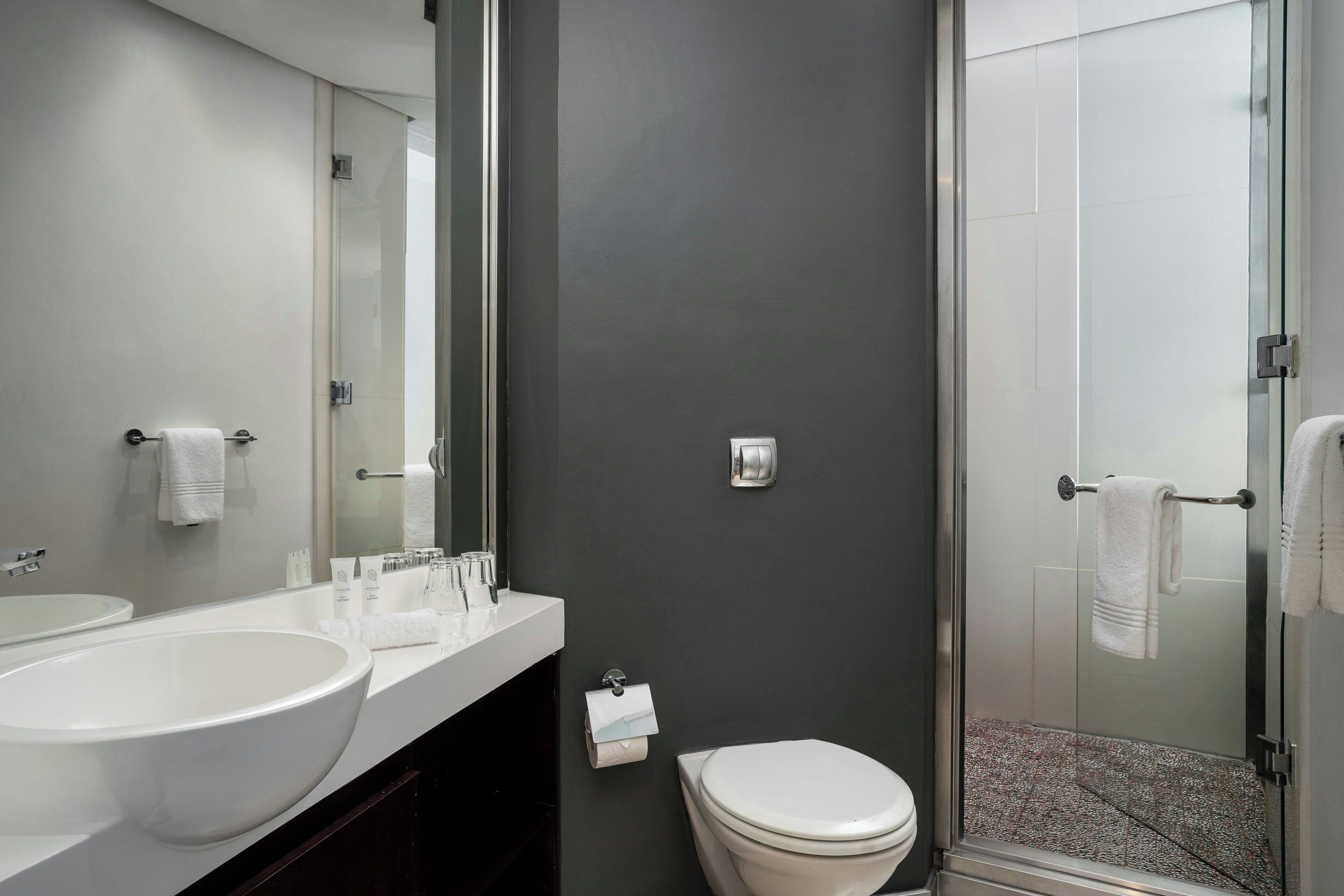 free toiletries, hair dryer, towels