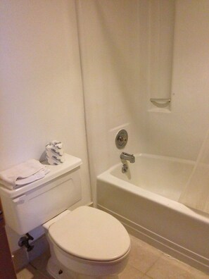 Bathtub, free toiletries, hair dryer, towels