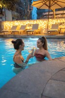 Indoor pool, outdoor pool, pool umbrellas, sun loungers