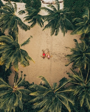 On the beach, sun loungers, beach umbrellas, beach towels - Belizean Dreams Resort (Hopkins)
