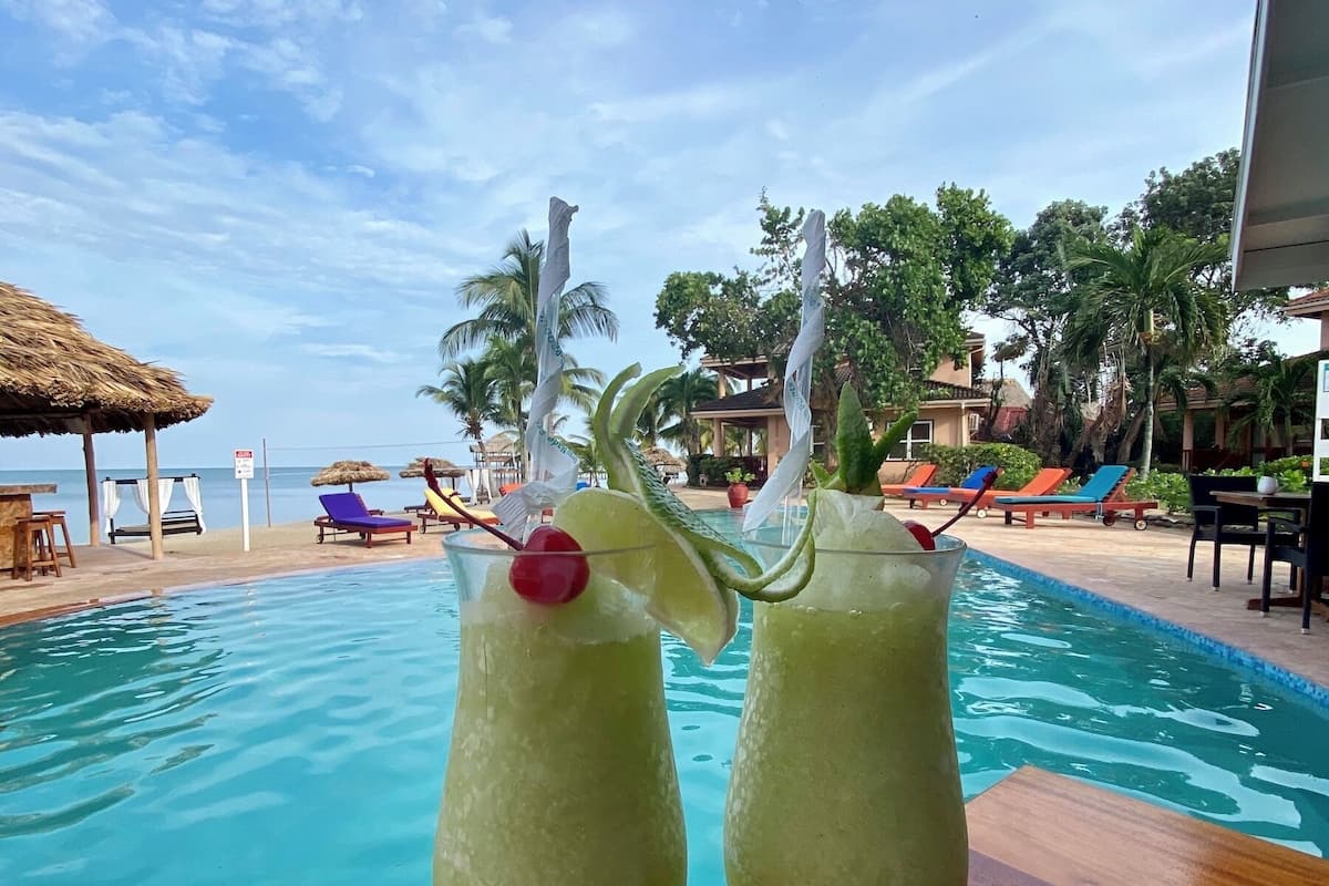 outdoor pool, pool umbrellas, pool loungers