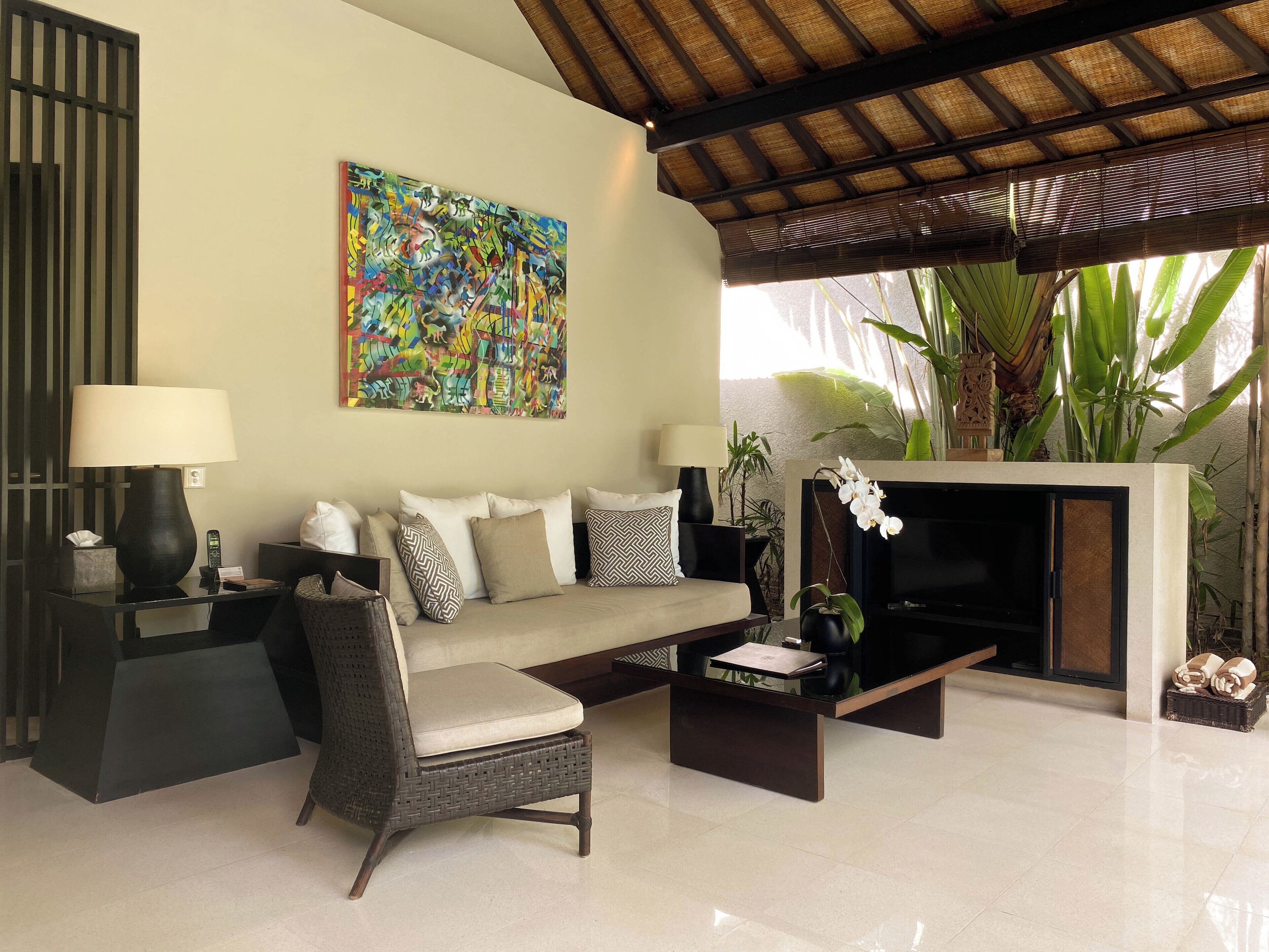garden pool villa, 2 bedrooms | living area | 40-inch flat-screen tv with satellite channels, tv