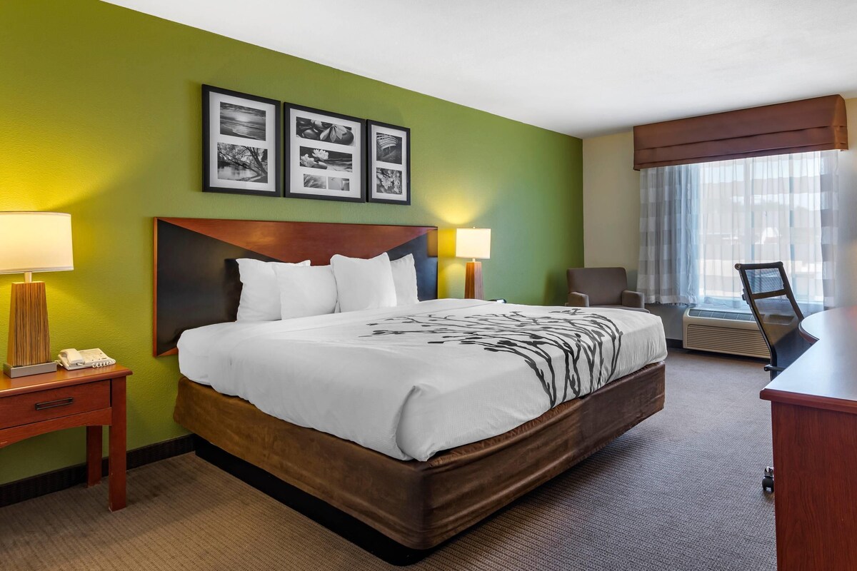 Room, 1 King Bed, Accessible, Non Smoking | Premium bedding, desk, iron/ironing board, free cots/infant beds