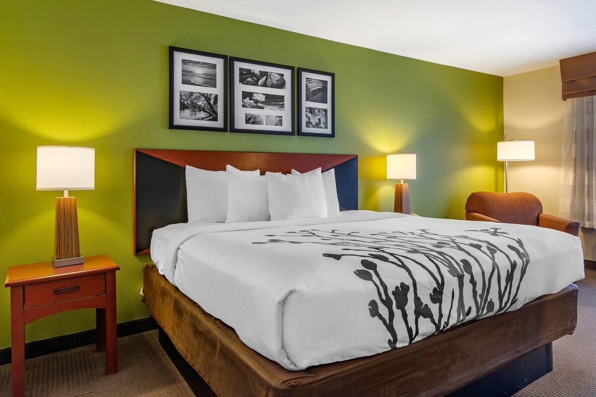 Room, 1 King Bed, Accessible, Non Smoking | Premium bedding, desk, iron/ironing board, free cots/infant beds