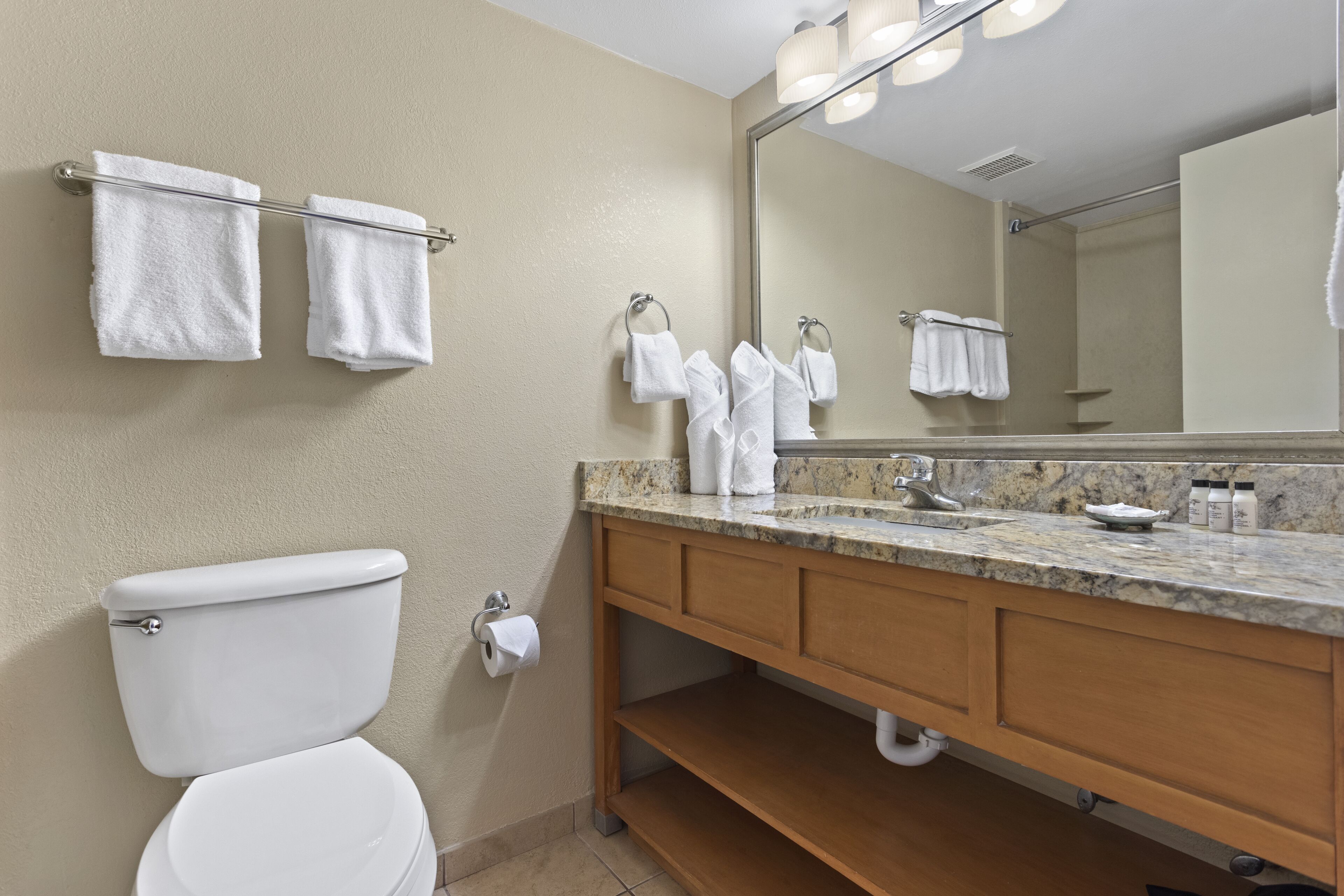 combined shower/bathtub, hair dryer, towels