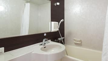 Combined shower/tub, hair dryer, slippers, electronic bidet