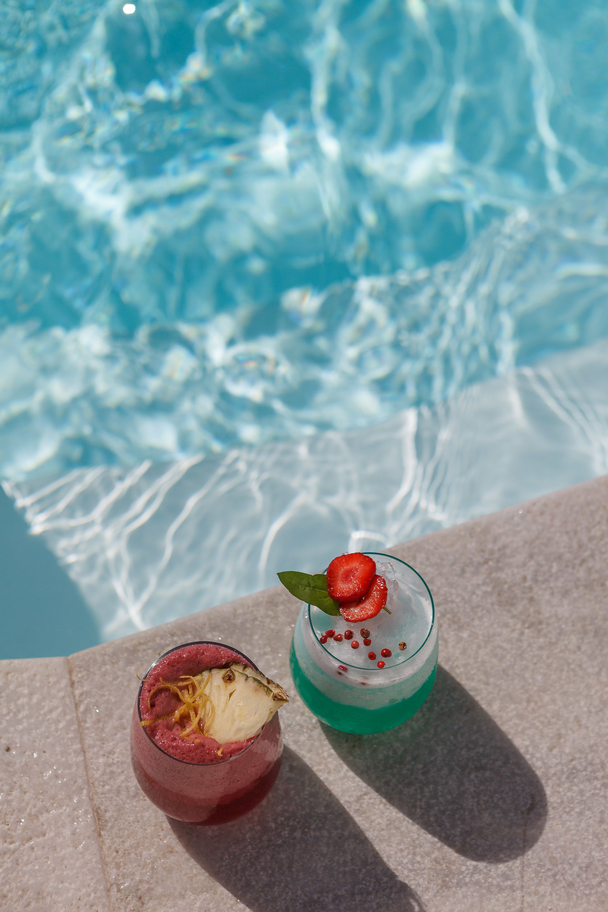 Outdoor pool, pool umbrellas, pool loungers