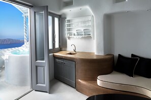 Suite, 2 Bedrooms, Sea View (Hot Jetted Tub) | Egyptian cotton sheets, premium bedding, pillowtop beds, in-room safe - Tholos Resort (Santorini)