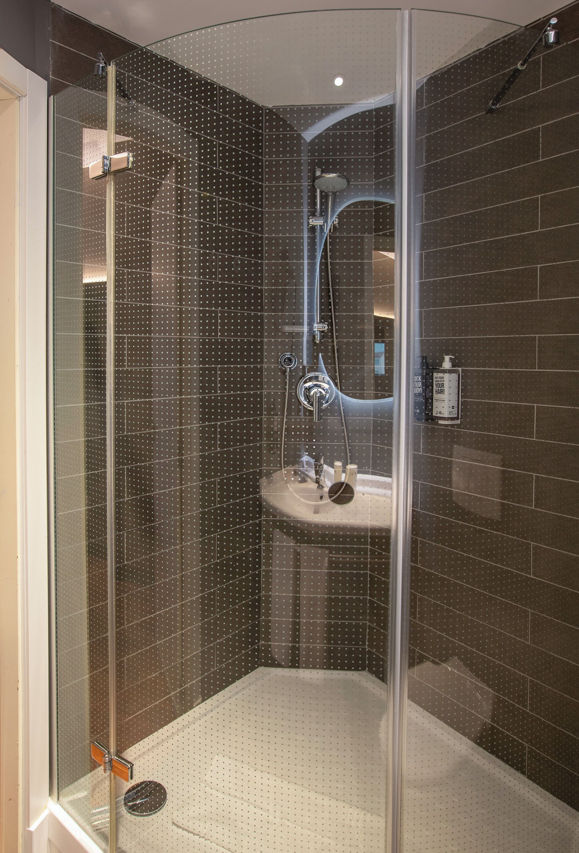 shower, eco-friendly toiletries, hair dryer, towels