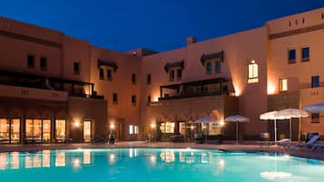 Outdoor pool, pool umbrellas, pool loungers