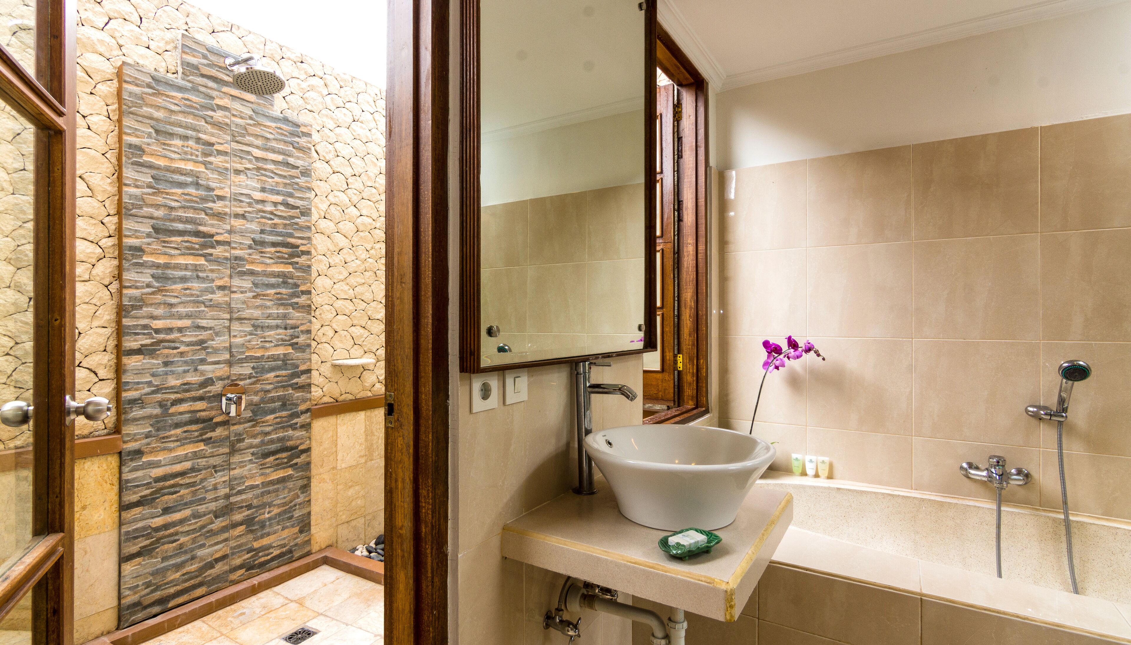 villa, 1 bedroom, private pool | bathroom | combined shower/bathtub, deep-soaking bathtub, free toiletries