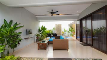 Deluxe Villa, Private Pool | Living area | 32-inch LED TV with satellite channels, TV