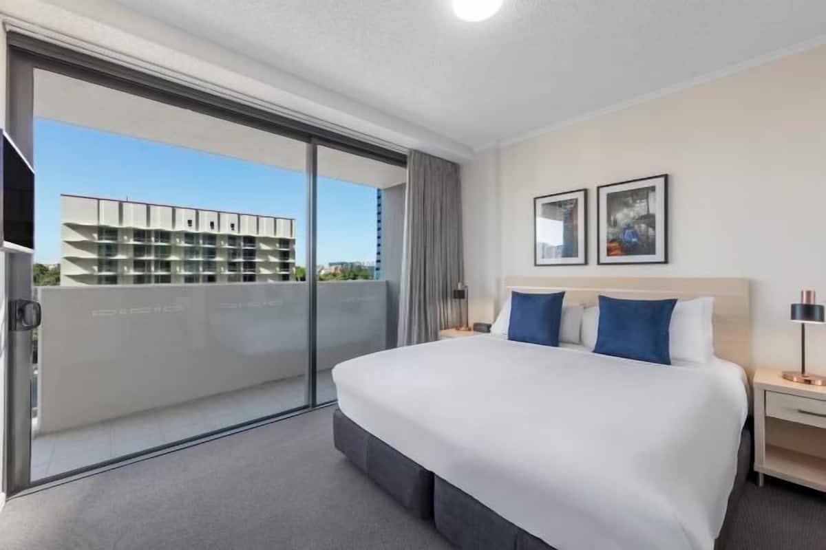 1 bedroom, desk, blackout curtains, iron/ironing board