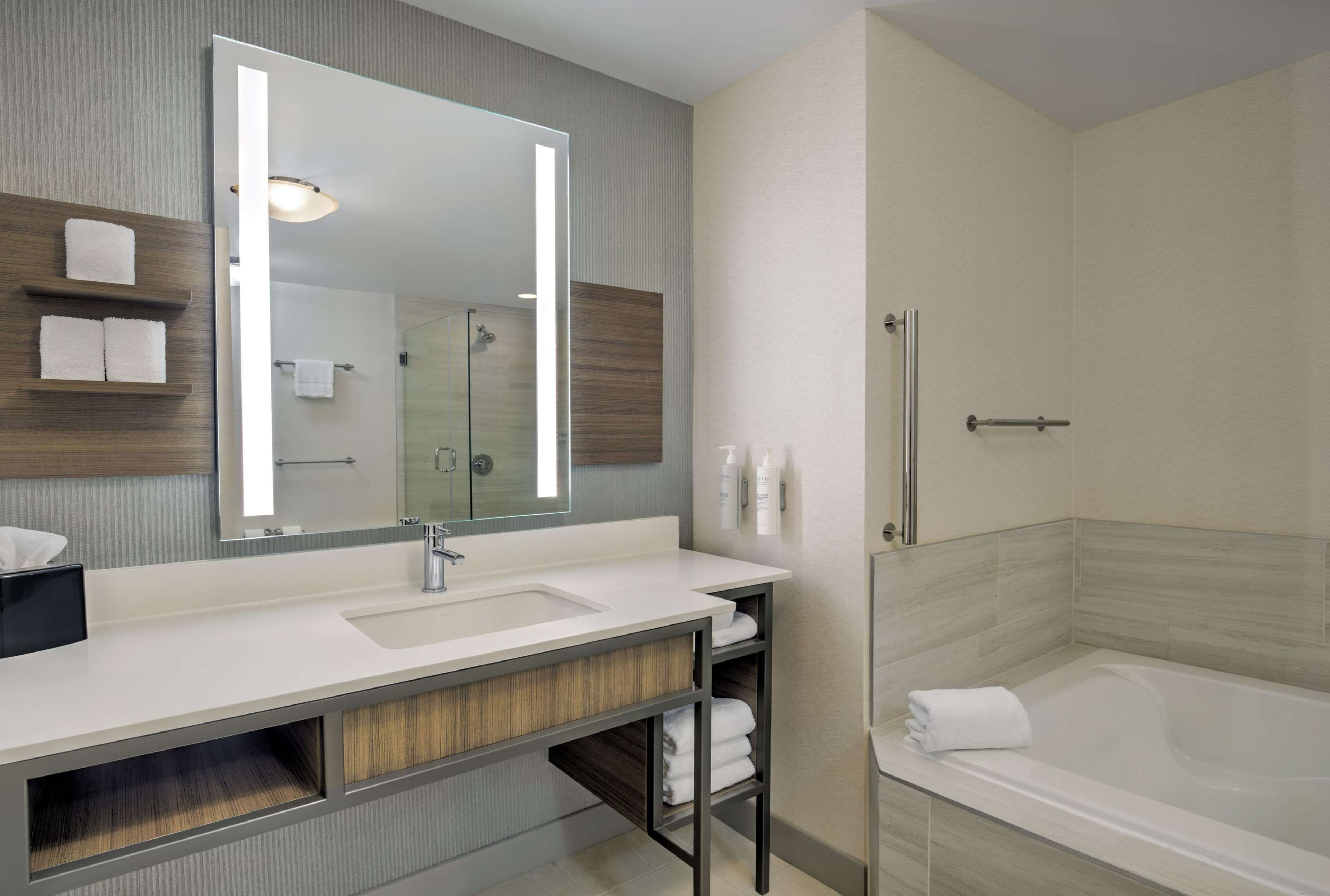 one bedroom suite, one king and one sofa bed | bathroom | combined shower/bathtub, free toiletries, towels